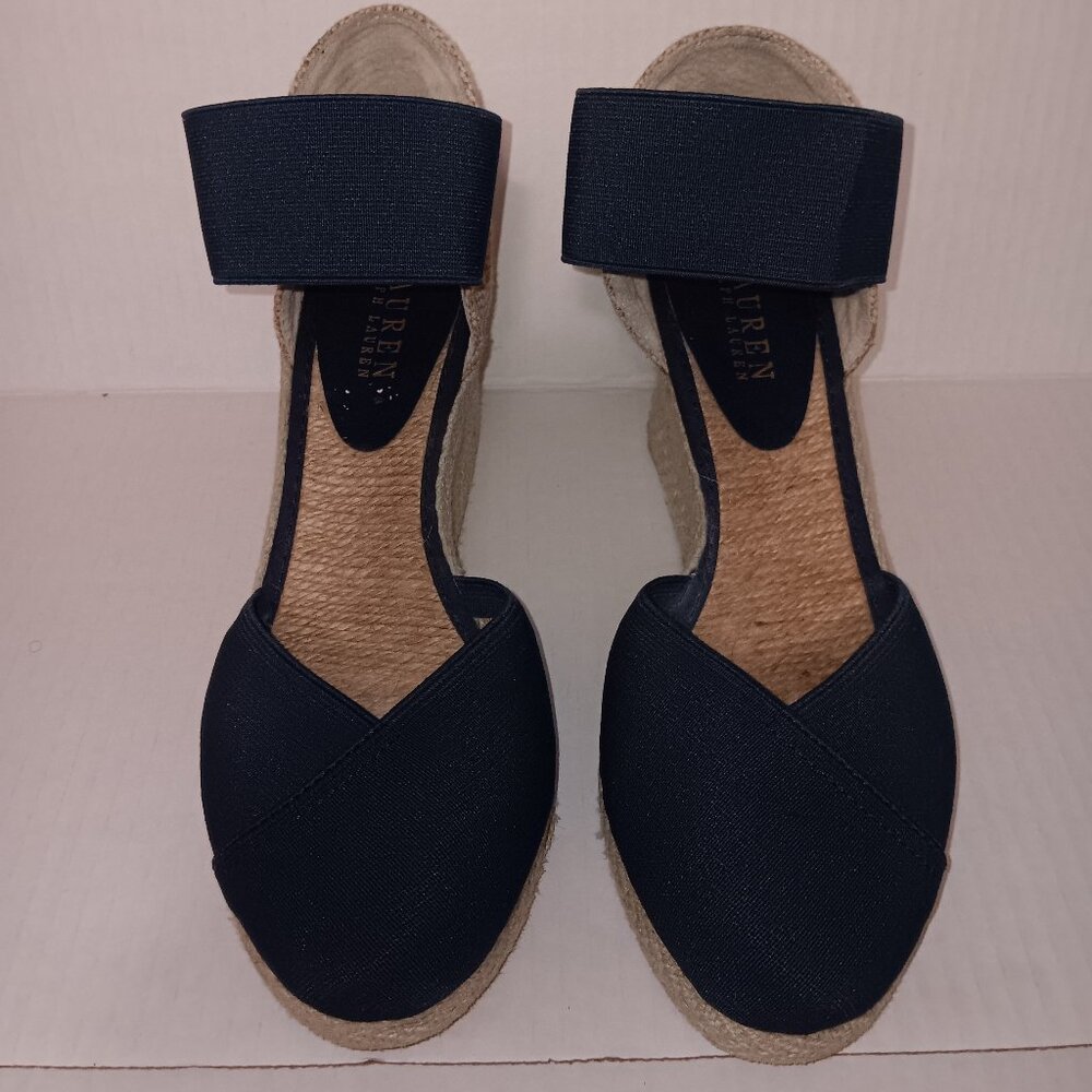 Lauren Ralph Lauren-Black Espadrille Wedge Sandals